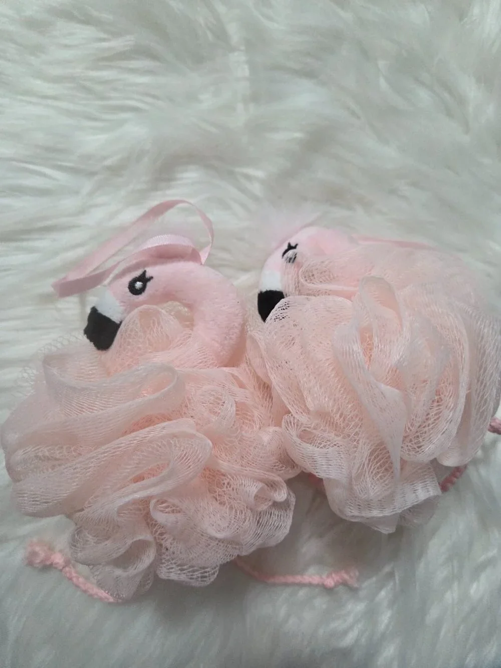 Flamingo Design Bath Poof Set